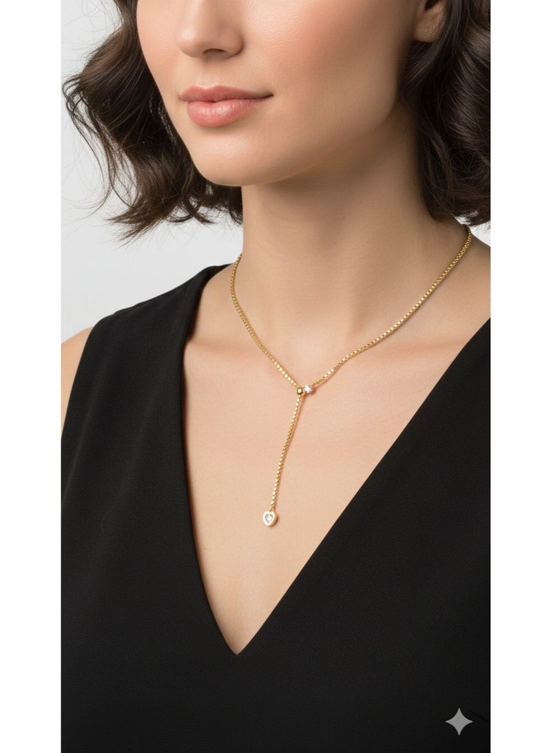 ورد سلسلة ذهبية ستانلس ستيل شكل قلب فص لامع - مقاومة للصدأ - Image 3